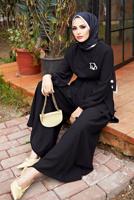 Tesettür giyim SİYAH ASİMETRİK KESİM KUŞAKLI PANTOLONLU TAKIM  9700  