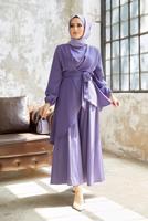 Tesettür giyim MOR ASİMETRİK KESİM KUŞAKLI PANTOLONLU TAKIM  9700  