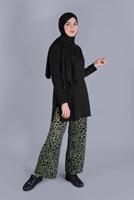 Tesettür giyim YEŞİL LEOPAR DESENLİ İKİLİ PANTOLONLU TAKIM 9866 