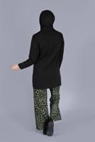 Tesettür giyim YEŞİL LEOPAR DESENLİ İKİLİ PANTOLONLU TAKIM 9866 