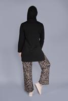Tesettür giyim SİYAH LEOPAR DESENLİ İKİLİ PANTOLONLU TAKIM 9866 