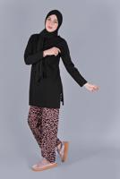 Tesettür giyim PUDRA LEOPAR DESENLİ İKİLİ PANTOLONLU TAKIM 9866 
