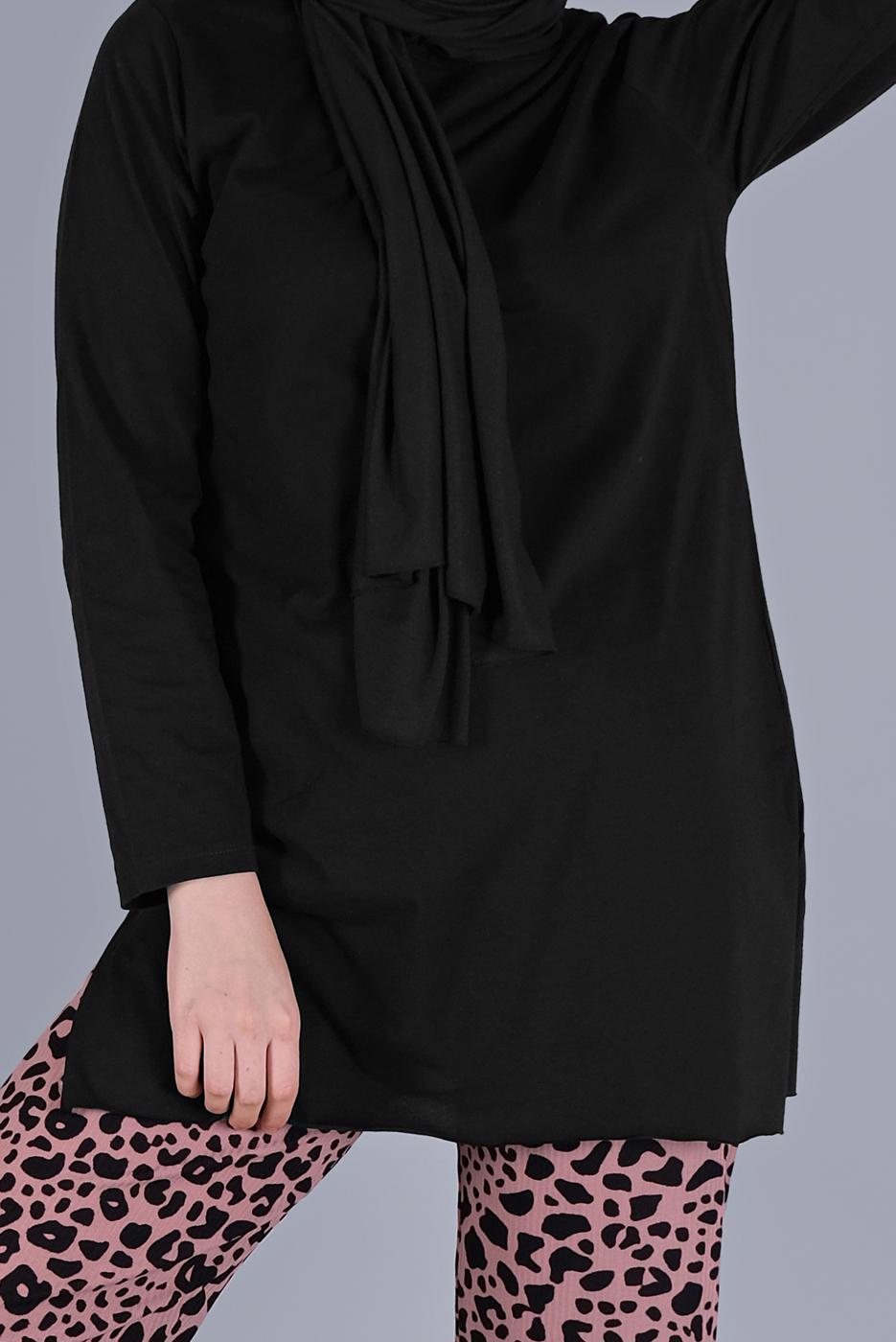 Tesettür giyim PUDRA LEOPAR DESENLİ İKİLİ PANTOLONLU TAKIM 9866 