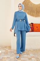 Tesettür giyim LACİVERT KEMER DETAYLI PANTOLONLU TAKIM T 9900