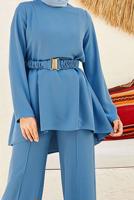 Tesettür giyim LACİVERT KEMER DETAYLI PANTOLONLU TAKIM T 9900