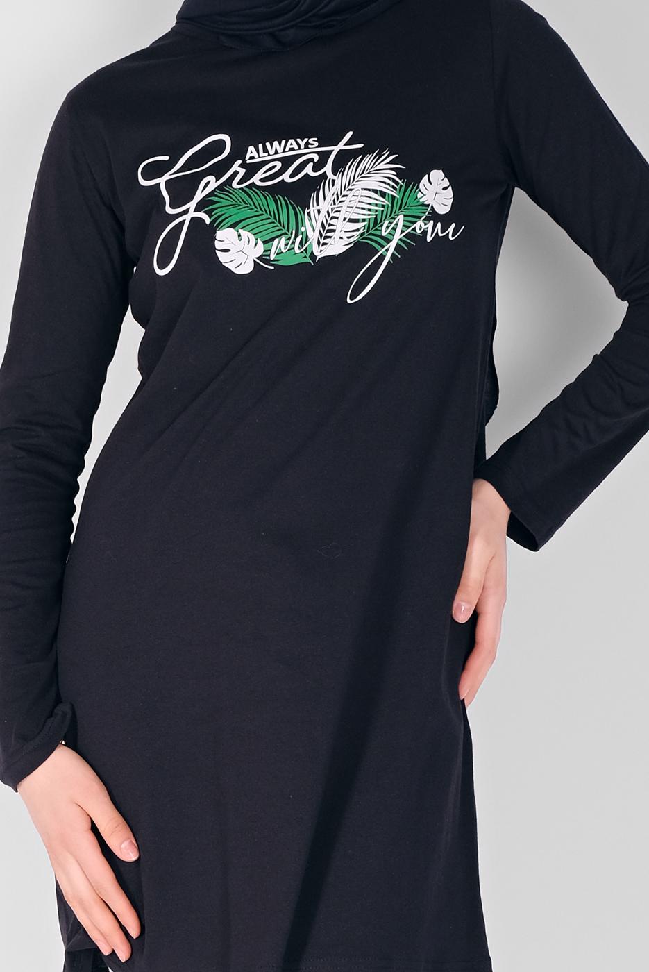 Tesettür giyim LACİVERT BASKILI PENYE TUNİK 1106 