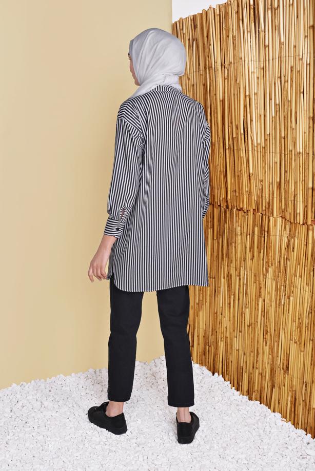 Vêtements hijab  STRIPED POCKET DETAIL TUNIC 8872  - TRENDTESETTÜR