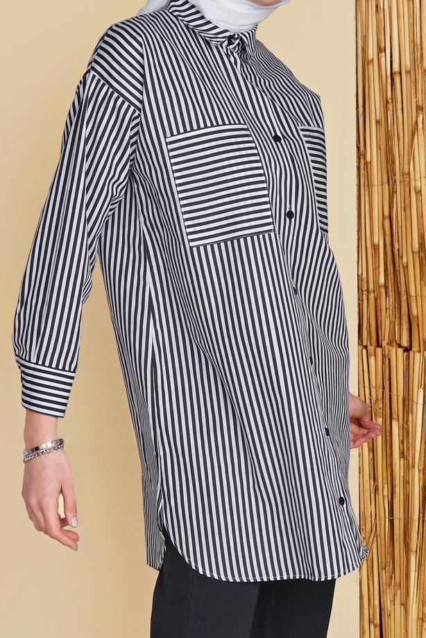 Vêtements hijab  STRIPED POCKET DETAIL TUNIC 8872  - TRENDTESETTÜR