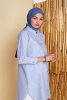 Hijab clothing BLUE STRIPED POCKET DETAIL TUNIC 8872 