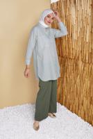 Hijab clothing GREEN STRIPED POCKET DETAIL TUNIC 8872 