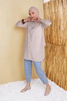 Vêtements hijab BRUN TUNIQUE À RAYURES DÉTAIL POCHE 8872