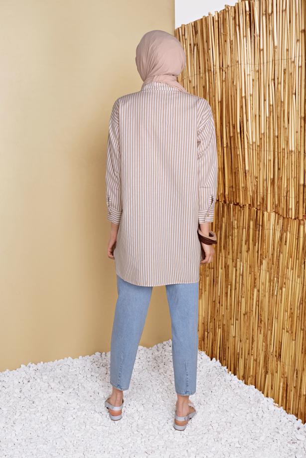 Vêtements hijab  STRIPED POCKET DETAIL TUNIC 8872  - TRENDTESETTÜR