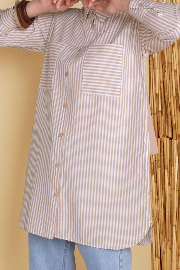 Vêtements hijab  STRIPED POCKET DETAIL TUNIC 8872  - TRENDTESETTÜR