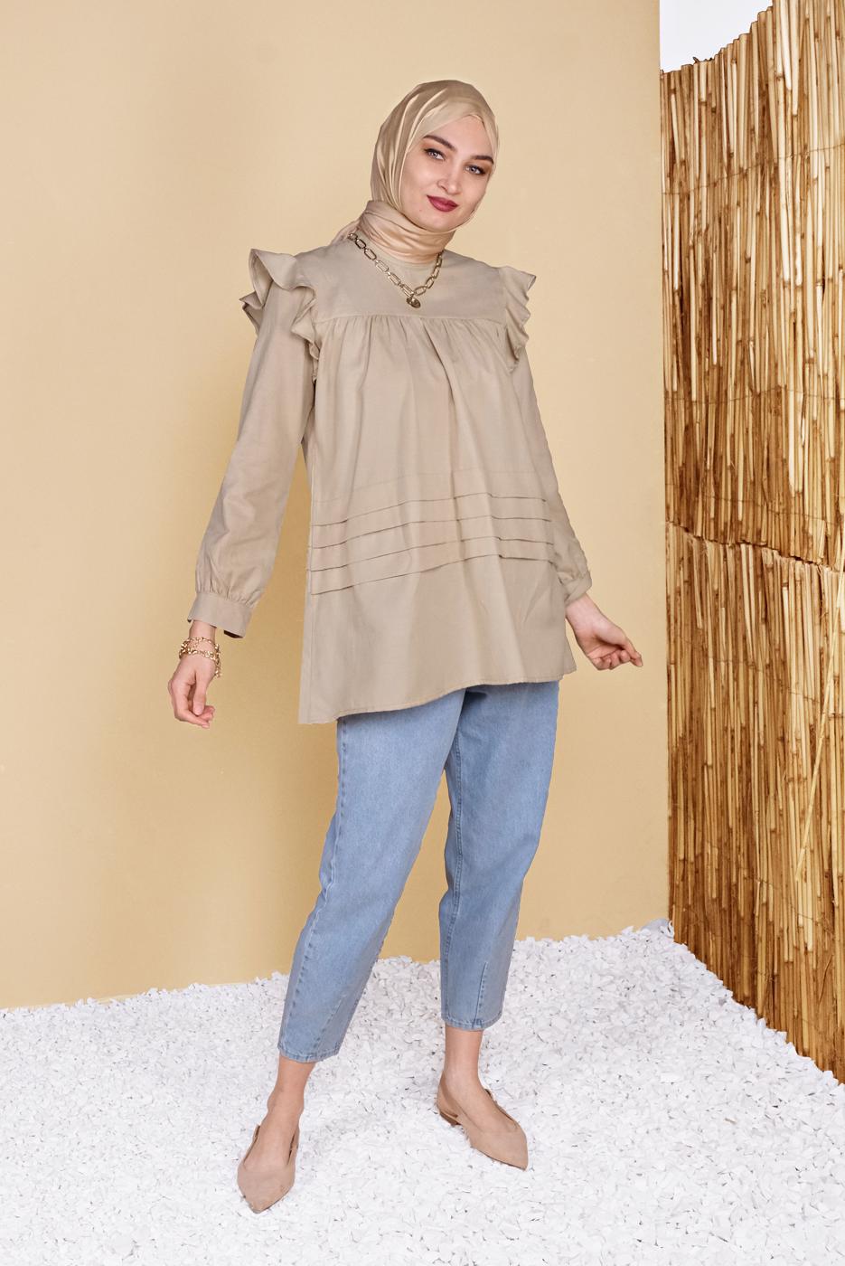 Hijab clothing BEIGE FRILLED TUNIC 00001 