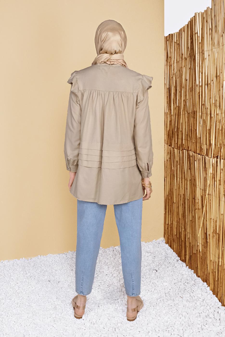 Hijab clothing BEIGE FRILLED TUNIC 00001 