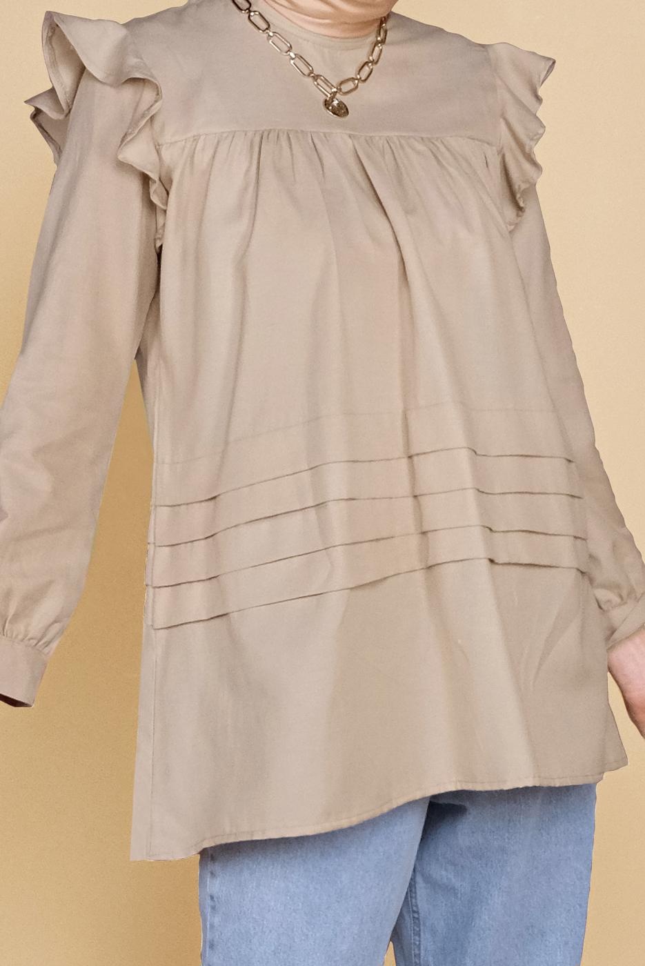 Hijab clothing BEIGE FRILLED TUNIC 00001 