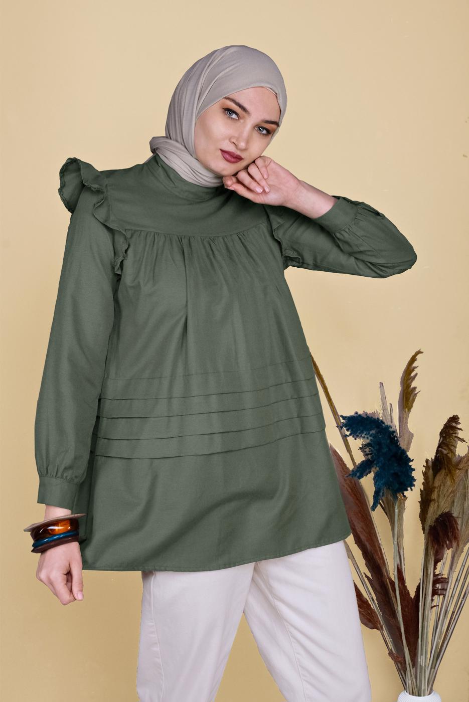 Hijab clothing KHAKI FRILLED TUNIC 00001 