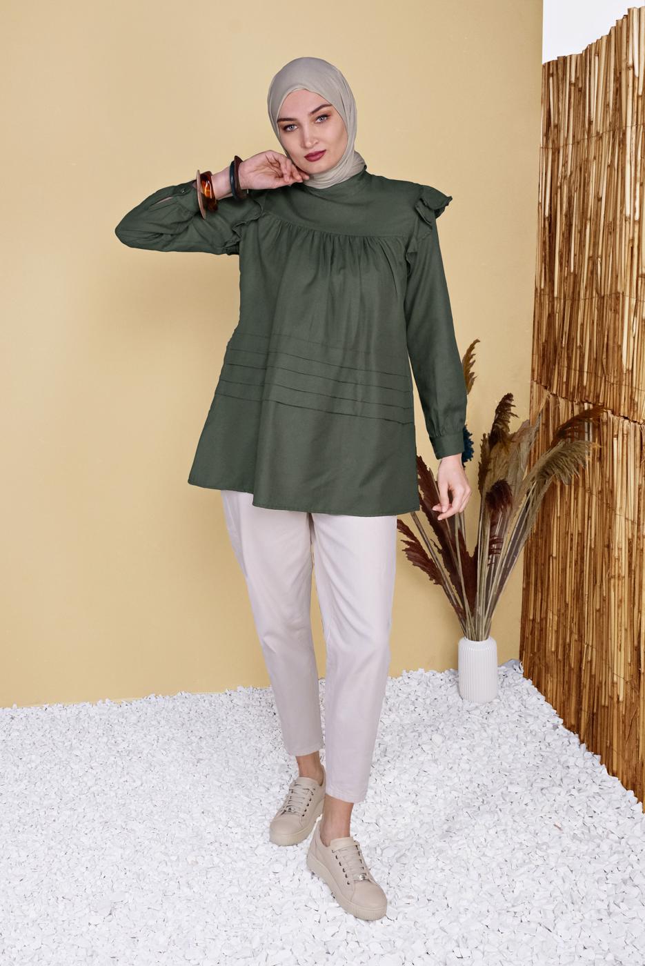 Hijab clothing KHAKI FRILLED TUNIC 00001 