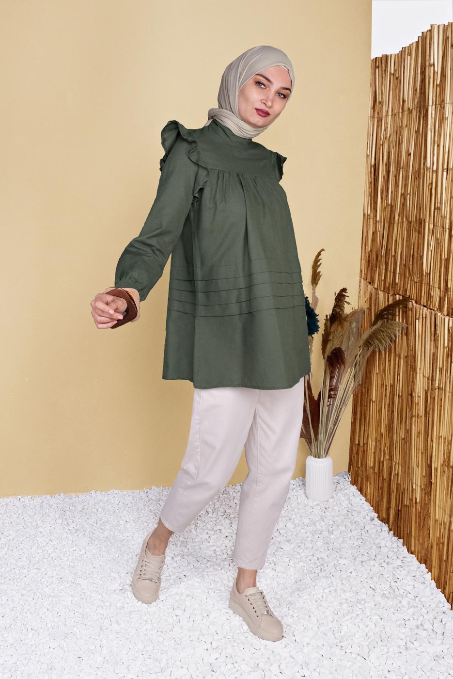Hijab clothing KHAKI FRILLED TUNIC 00001 