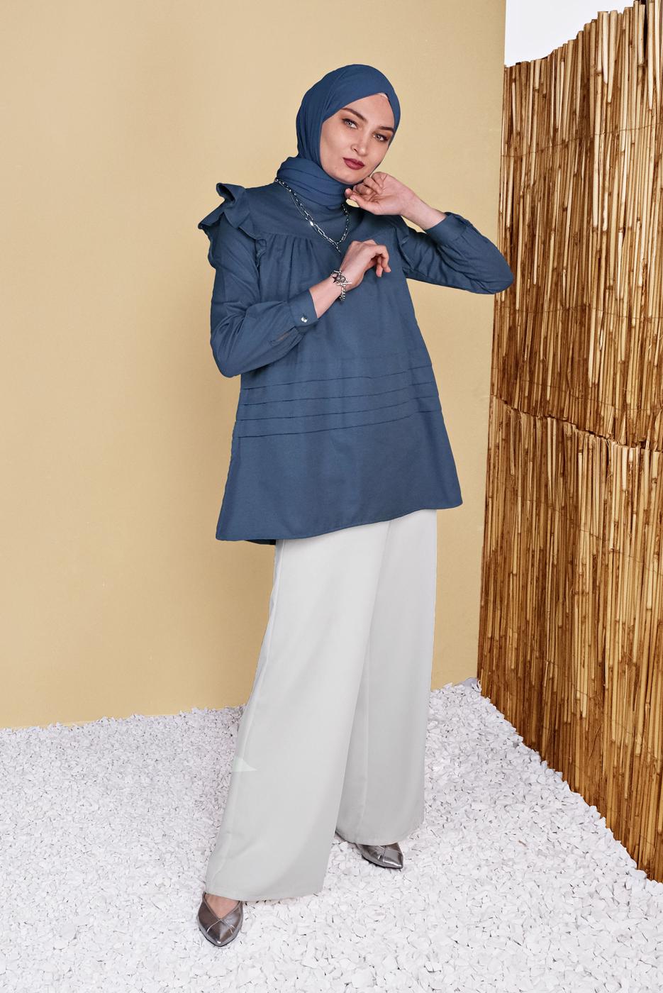 Vêtements hijab BLEU TUNIQUE À VOLANTS 00001