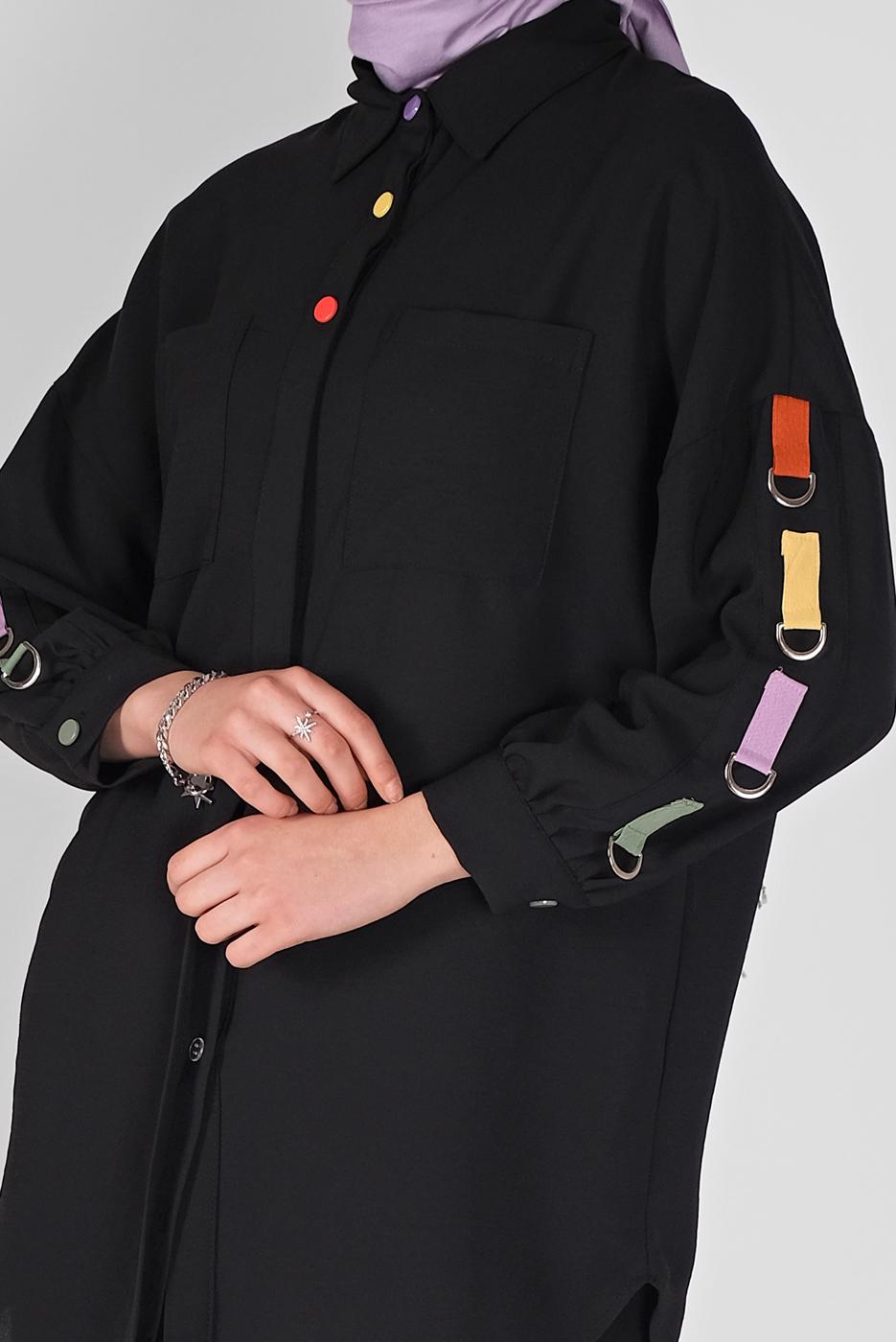 Tesettür giyim SİYAH RENK DETAYLI METAL AKSESUARLI TUNİK  04012 