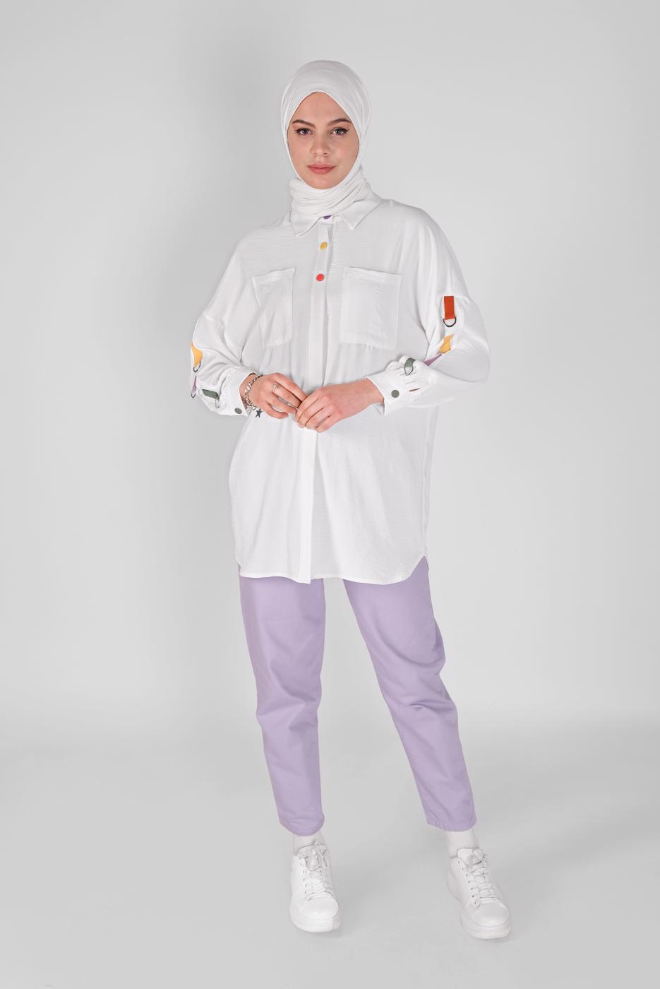 Vêtements hijab BLANC TUNIQUE DETAIL COULEUR 04012
