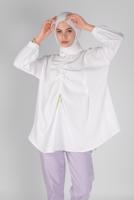 Tesettür giyim BEYAZ BÜZGÜLÜ SALAŞ TUNİK 14012 