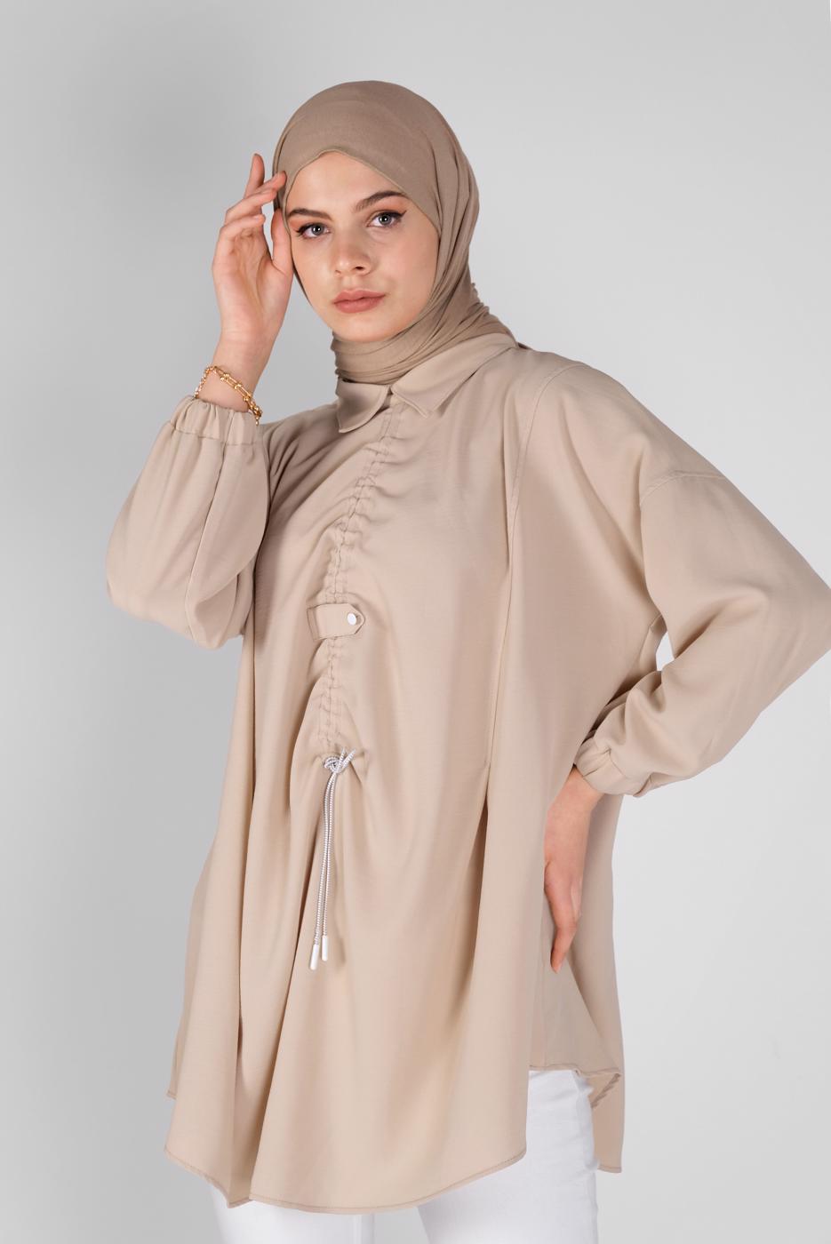 Hijab clothing BEIGE SALAS TUNIC WITH SMOCKING 14012 