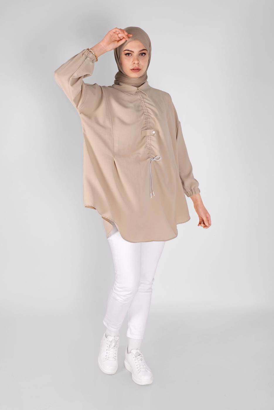 Hijab clothing BEIGE SALAS TUNIC WITH SMOCKING 14012 