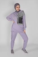 Tesettür giyim MOR BASKILI KAPÜŞONLU TUNİK 17012 