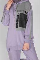 Tesettür giyim MOR BASKILI KAPÜŞONLU TUNİK 17012 