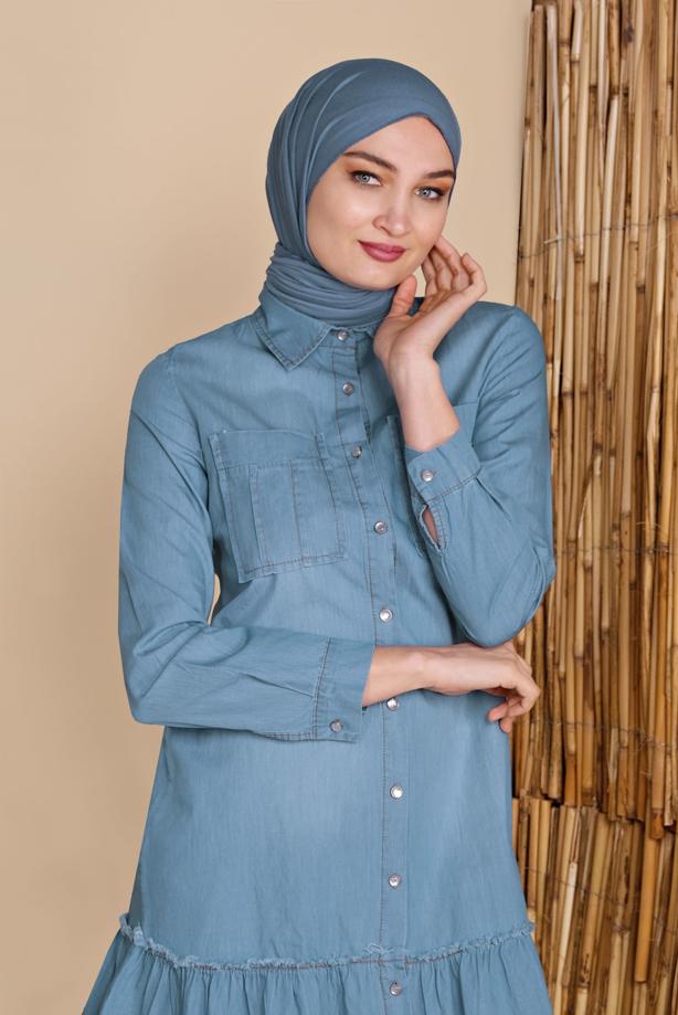 Vêtements hijab  FRILLED DENIM TUNIC  30001 - TRENDTESETTÜR