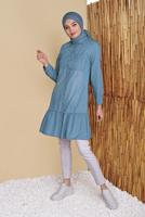 Vêtements hijab BLEU MARINE TUNIQUE EN DENIM COEUR FLORAL 30001