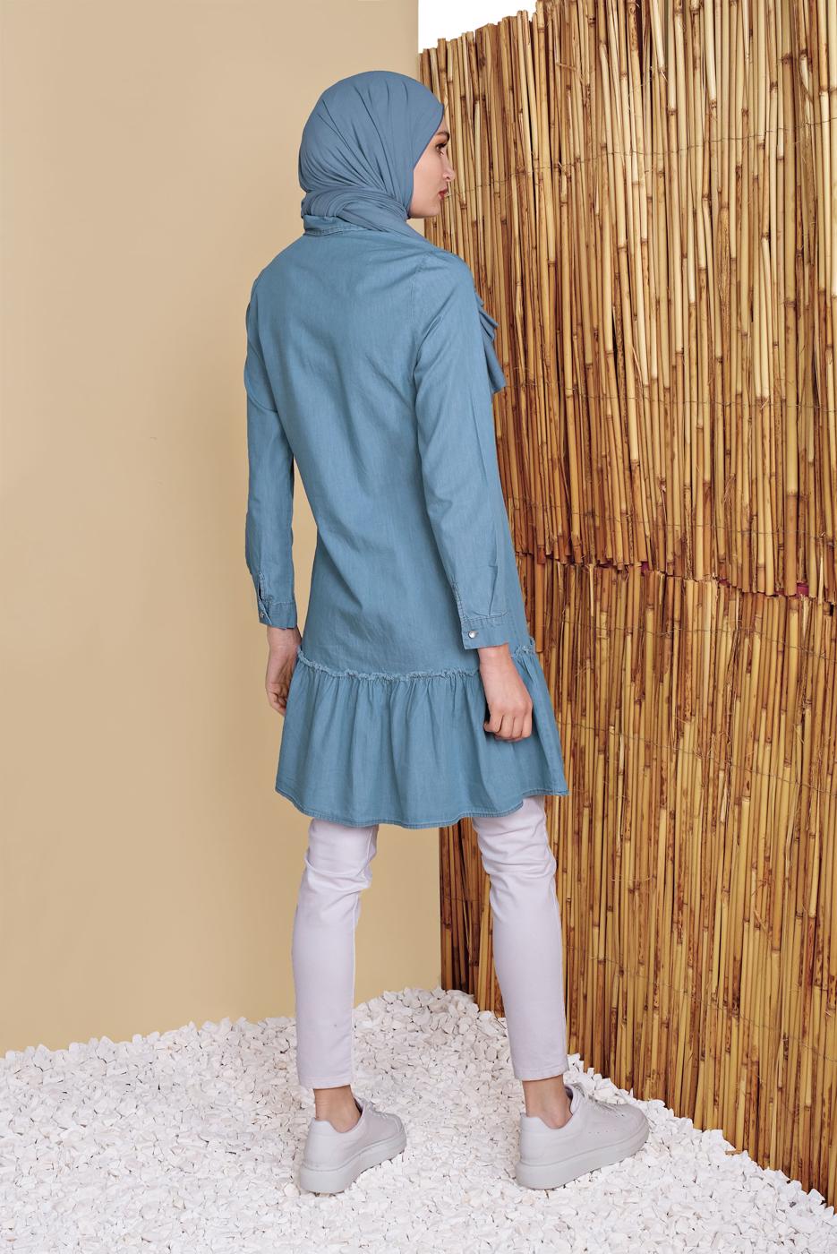 Vêtements hijab BLEU MARINE TUNIQUE EN DENIM COEUR FLORAL 30001