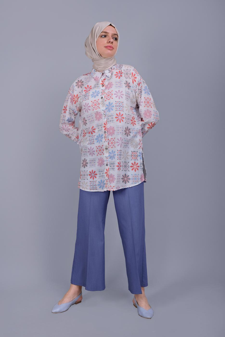 Vêtements hijab BEIGE TUNIQUE À MOTIFS DE COULEURS MÉLANGÉES 341-1