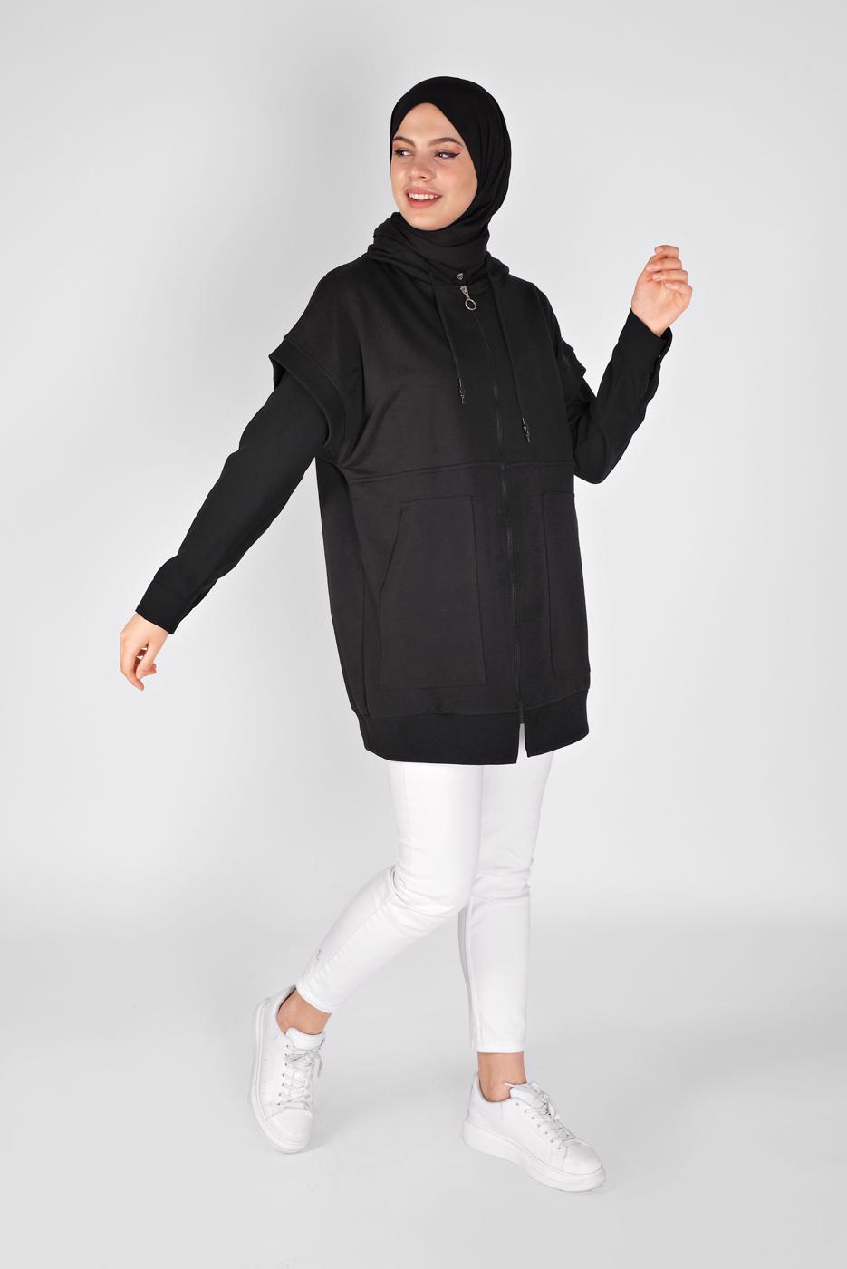 Tesettür giyim SİYAH KOLSUZ FERMUARLI TUNİK  36012 