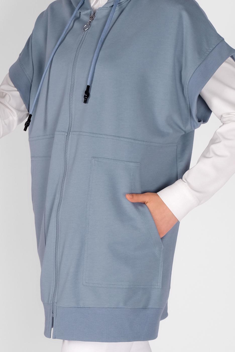 Tesettür giyim MAVİ KOLSUZ FERMUARLI TUNİK  36012 