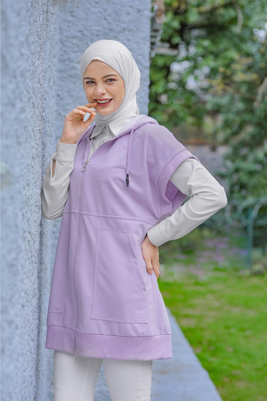 Tesettür giyim MOR KOLSUZ FERMUARLI TUNİK  36012 