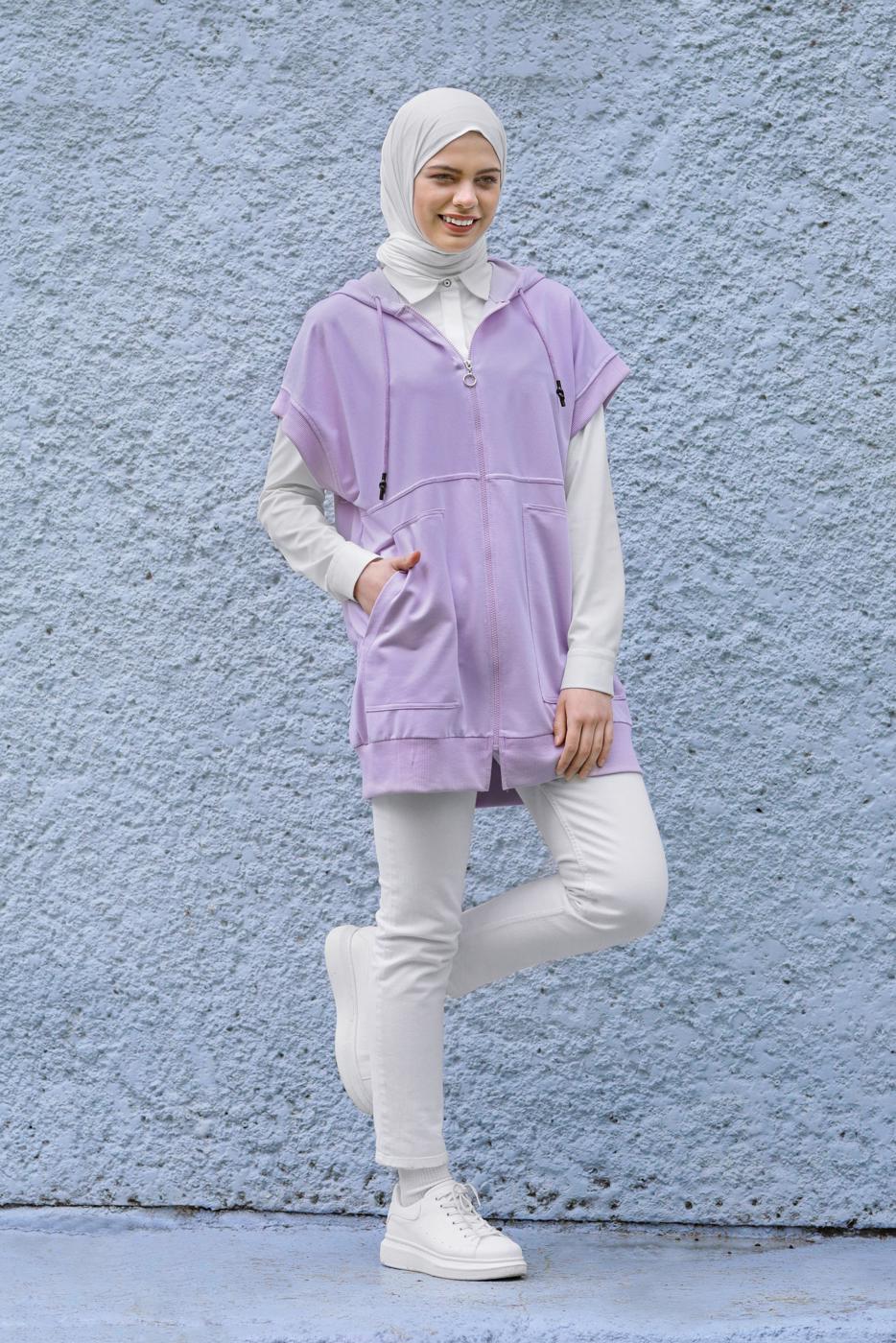 Tesettür giyim MOR KOLSUZ FERMUARLI TUNİK  36012 