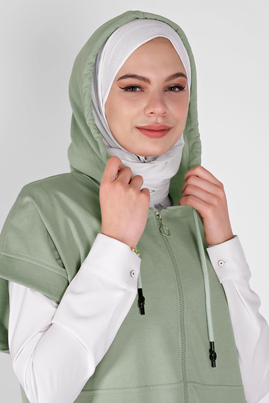 Tesettür giyim YEŞİL KOLSUZ FERMUARLI TUNİK  36012 