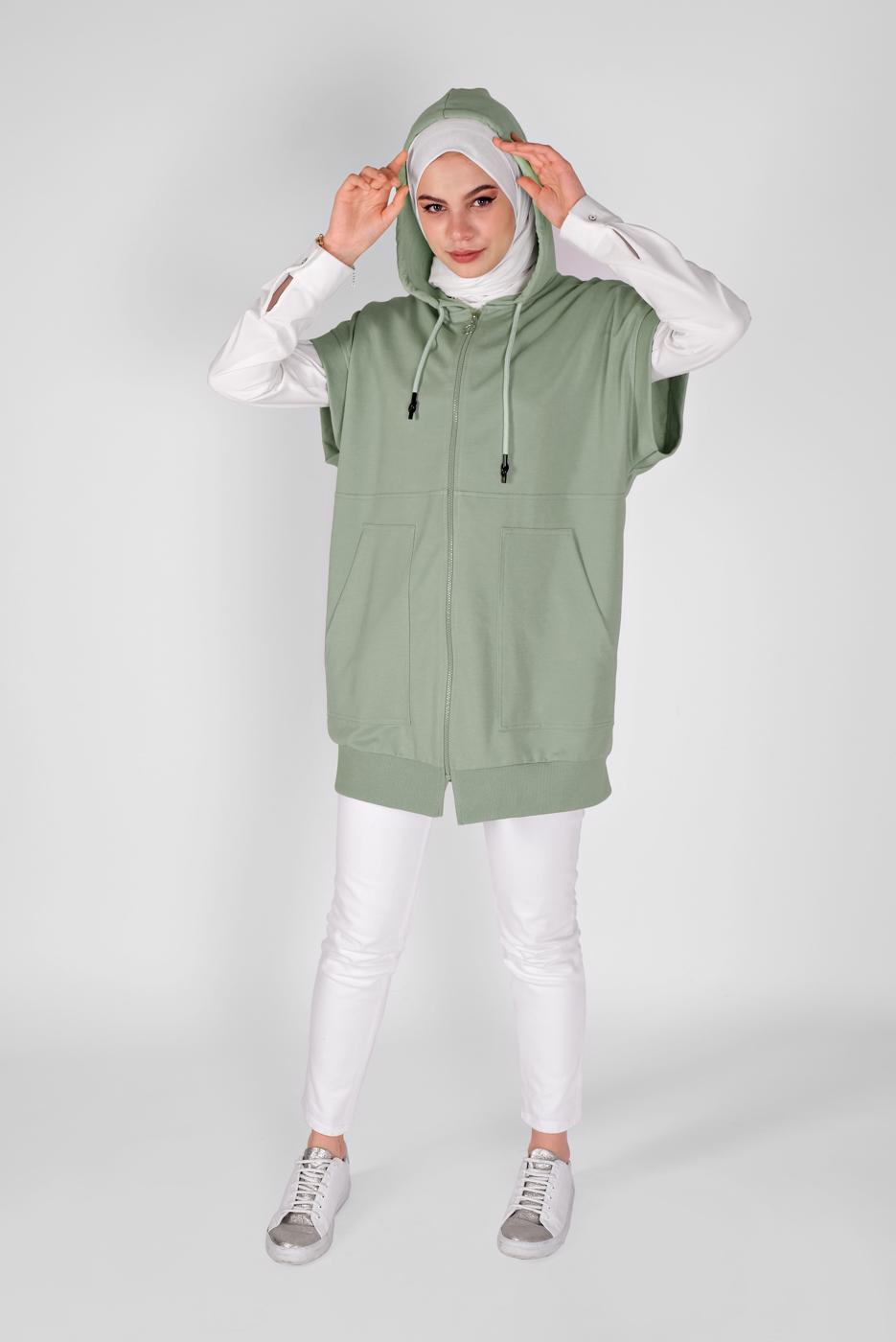 Tesettür giyim YEŞİL KOLSUZ FERMUARLI TUNİK  36012 