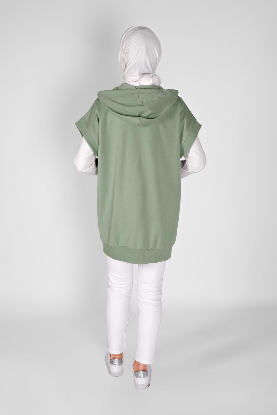 Tesettür giyim YEŞİL KOLSUZ FERMUARLI TUNİK  36012 