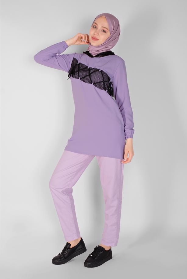 Vêtements hijab  MESH AND TIE DETAIL TUNIC 54287 - TRENDTESETTÜR