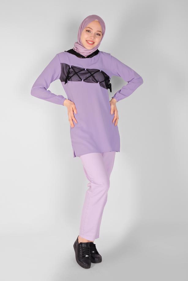 Vêtements hijab  MESH AND TIE DETAIL TUNIC 54287 - TRENDTESETTÜR