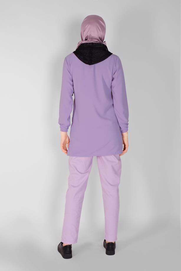 Vêtements hijab  MESH AND TIE DETAIL TUNIC 54287 - TRENDTESETTÜR