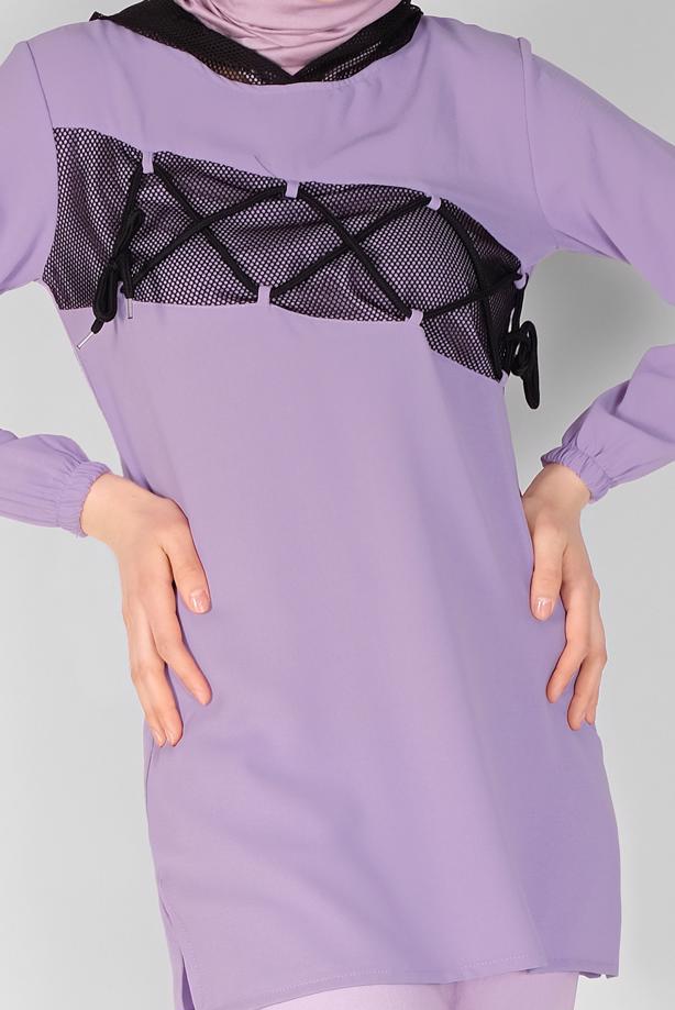 Vêtements hijab  MESH AND TIE DETAIL TUNIC 54287 - TRENDTESETTÜR