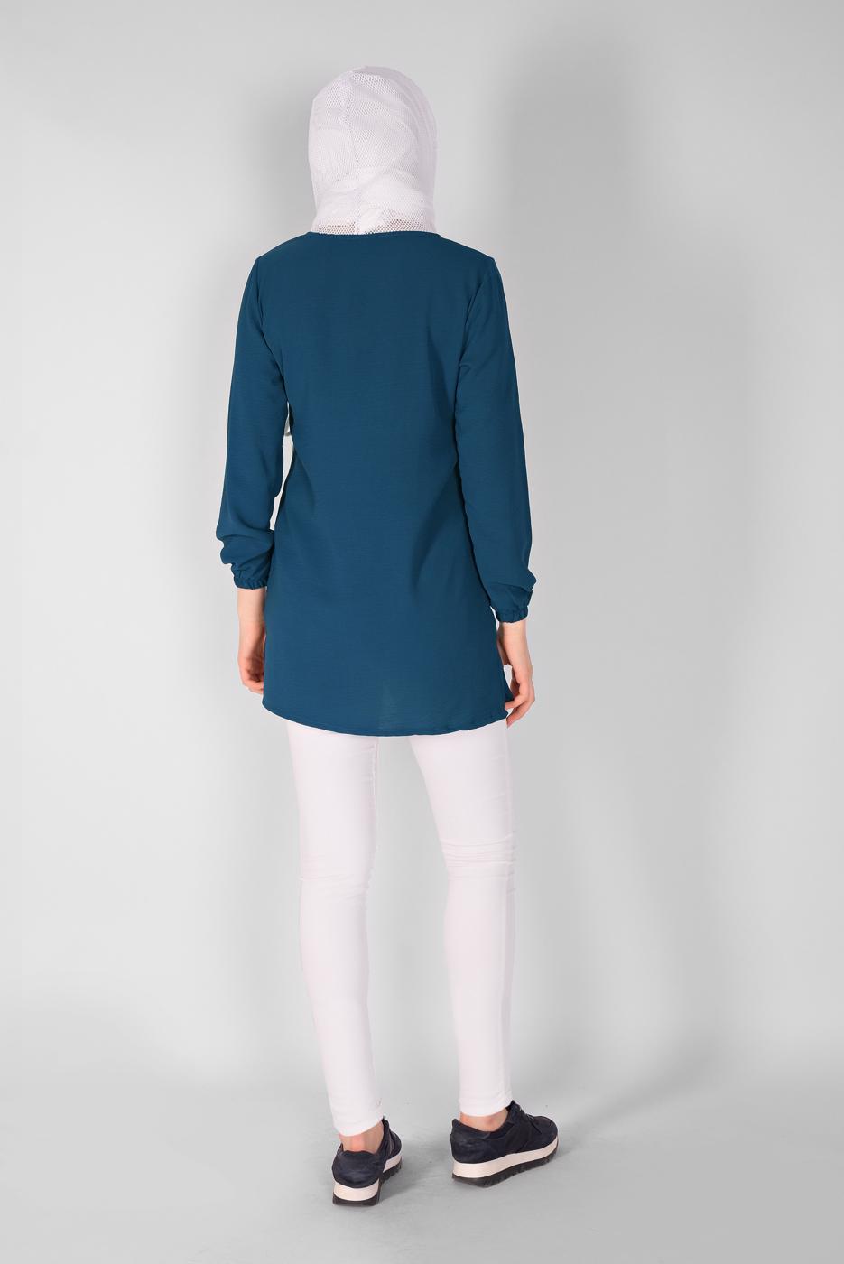 Tesettür giyim LACİVERT FİLE VE BAĞCIK DETAYLI TUNİK 54287 
