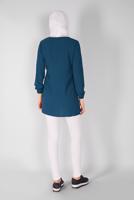 Tesettür giyim LACİVERT FİLE VE BAĞCIK DETAYLI TUNİK 54287 