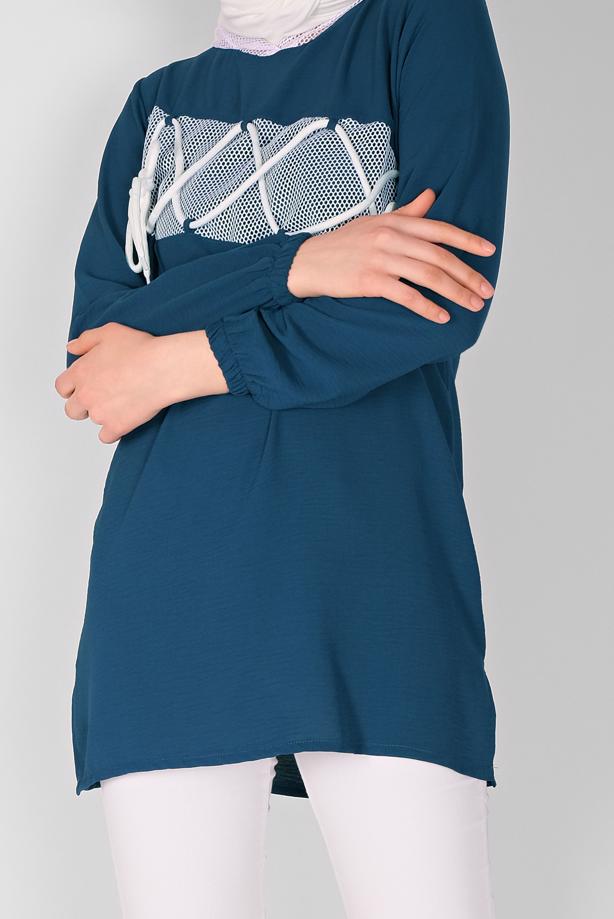 Tesettür giyim  FİLE VE BAĞCIK DETAYLI TUNİK 54287  - TRENDTESETTÜR