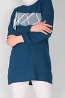 Tesettür giyim LACİVERT FİLE VE BAĞCIK DETAYLI TUNİK 54287 